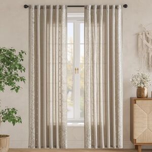 jinchan Winslow Linen Curtains Taupe with Ivory Light Filtering 2 Panels